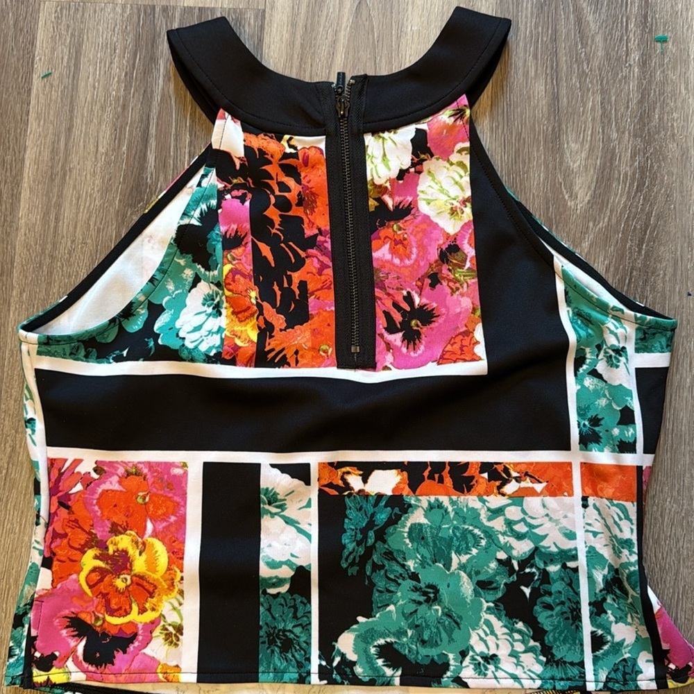 Bisou Bisou Blue and Orange Sleeveless Halter Top - Picture 3 of 4
